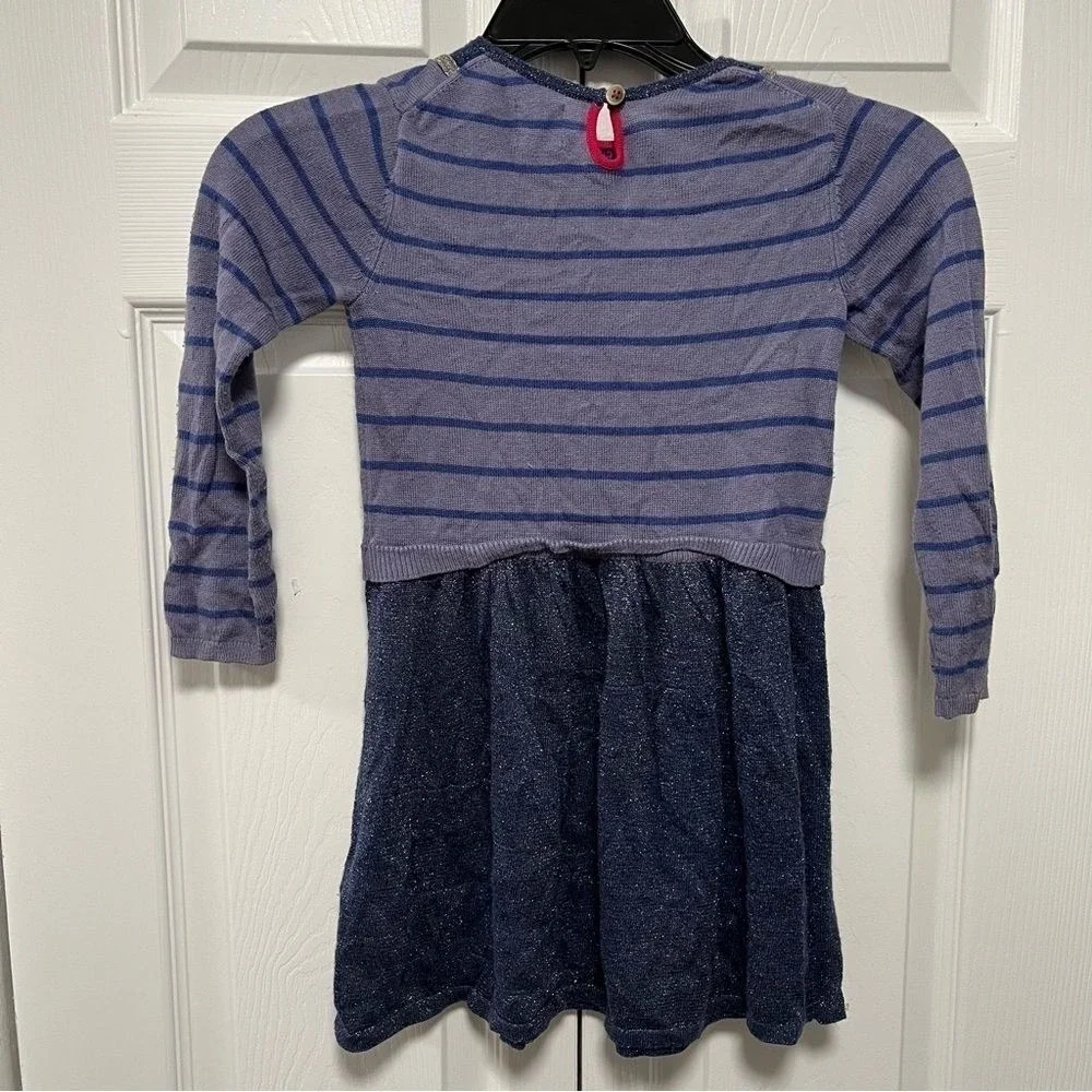 Mini Boden Girls Purple Striped Shimmer Knit Dress Peter Pan Collar 4-5Y